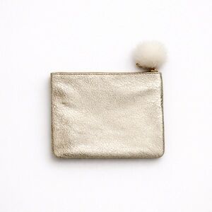 MAC Gold Metallic Crackle Cosmetic Pouch w/ Pom | BNIB